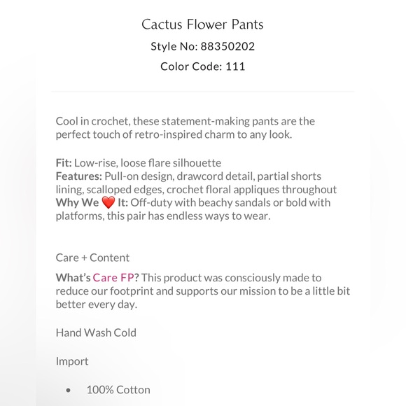 Free People Cactus Flower Pants in Natural Combo NEW - Picture 5 of 10